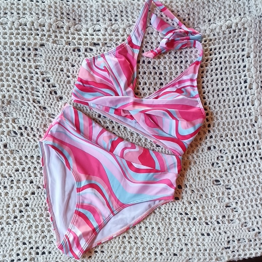 Pink and White Swirl Bikini Set